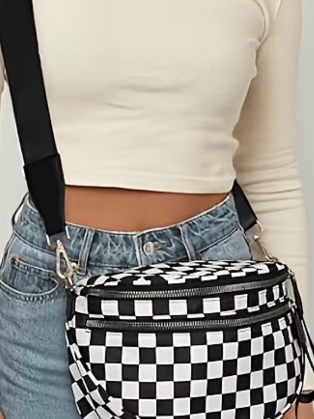 Checkerboard Crossbody Bag - Black & White